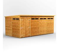 Powersheds Pent Roof Double Door Security Shed, 16ft x 8ft, Golden Brown Timber