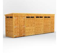 Powersheds Pent Roof Double Door Security Shed, 18ft x 4ft, Golden Brown Timber