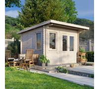 Powersheds Pent Roof Log Cabin 12' x 10', 28mm Log Thickness, Scandinavian Timber