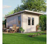 Power 12x14 Pent Log Cabin, Doors Central - 28mm Logs