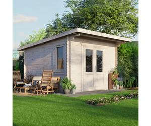 Powersheds Pent Roof Log Cabin 12' x 14', 28mm Log Thickness, Scandinavian Timber