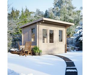 Powersheds Pent Roof Log Cabin 12' x 8', 28mm Log Thickness, Scandinavian Timber