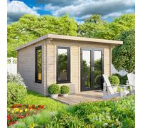 Powersheds Pent Roof Log Cabin 12ft x 10ft, 44mm Log Thickness, Anthracite Grey Timber