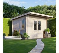 Power 12x10 Pent Log Cabin, Doors Central - 28mm Logs