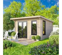 Powersheds Pent Roof Log Cabin 12ft x 10ft (Doors to Left) 44mm Log Thickness
