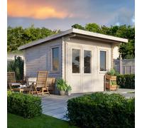 Power 12x12 Pent Log Cabin, Doors to the Left - 28mm Logs, Brown