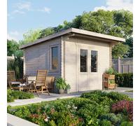 Power 12x12 Pent Log Cabin, Doors Central - 28mm Logs