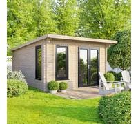 Powersheds Pent Roof Log Cabin 12ft x 14ft (Doors to Right) 44mm Log Thickness
