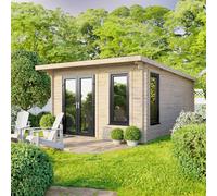 Powersheds Pent Roof Log Cabin 12ft x 14ft (Doors to Left) 44mm Log Thickness