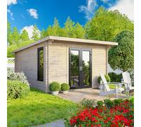 Power 12' x 14' Pent Log Cabin Doors Central, Brown