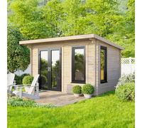 Powersheds 12x8 Pent Log Cabin - Left Hand Door, Brown