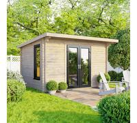 Power 12' x 8' Pent Log Cabin Doors Central, Brown