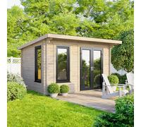 Powersheds Pent Roof Log Cabin 12ft x 8ft (Doors to Right) 44mm Log Thickness