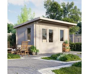 Powersheds Pent Roof Log Cabin 14' x 10', 28mm Log Thickness, Scandinavian Timber