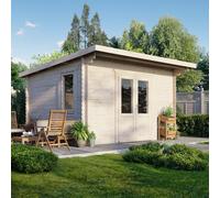 Powersheds Pent Roof Log Cabin 14' x 12', 28mm Log Thickness, Scandinavian Timber