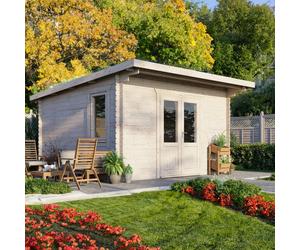 Powersheds Pent Roof Log Cabin 14' x 14', 28mm Log Thickness, Scandinavian Timber