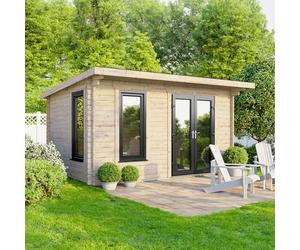 Powersheds Pent Roof Log Cabin 14' x 8', Anthracite Grey Timber