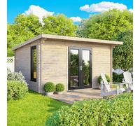 Powersheds Pent Roof Log Cabin 14ft x 10ft (Doors Central) 44mm Log Thickness