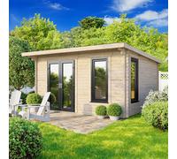 Powersheds 14x10 Pent Log Cabin - Left Hand Door, Brown