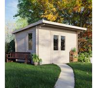 Power 14x10 Pent Log Cabin, Doors Central - 28mm Logs