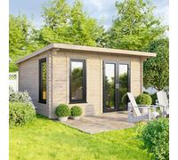 Powersheds Pent Roof Log Cabin 14ft x 10ft, 44mm Log Thickness, Anthracite Grey Timber