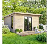 Powersheds Pent Roof Log Cabin 14ft x 12ft (Doors Central) 44mm Log Thickness