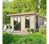 Powersheds Pent Roof Log Cabin 14ft x 12ft (Doors to Left) 44mm Log Thickness