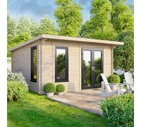 Powersheds Pent Roof Log Cabin 14ft x 12ft, 44mm Log Thickness, Anthracite Grey Timber