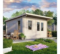 Power 14x14 Pent Log Cabin, Doors to the Right - 28mm Logs