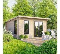 Powersheds Pent Roof Log Cabin 14ft x 14ft (Doors to Right) 44mm Log Thickness