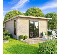 Powersheds Pent Roof Log Cabin 14ft x 14ft (Doors Central) 44mm Log Thickness