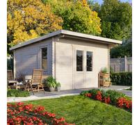 Power 14x14 Pent Log Cabin, Doors Central - 28mm Logs