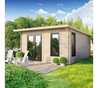 Powersheds Pent Roof Log Cabin 14ft x 14ft (Doors to Left) 44mm Log Thickness