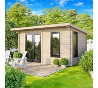 Powersheds Pent Roof Log Cabin 14ft x 8ft (Doors to Left) 44mm Log Thickness