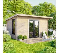 Powersheds 14' x 8' Pent Log Cabin Doors Central, Brown