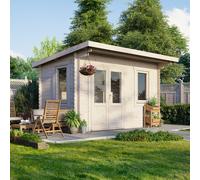 Powersheds Pent Roof Log Cabin 14ft x 8ft (Doors to Left) 28mm Log Thickness