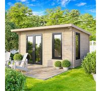 Powersheds Pent Roof Log Cabin 14ft x 8ft (Doors to Left) 44mm Log Thickness