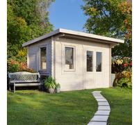 Powersheds 14x8 Pent Log Cabin, Doors to the Right - 28mm Logs, Brown