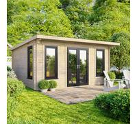 Power 16' x 12' Pent Log Cabin - Central Doors, Brown