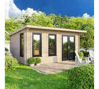 Powersheds 16' x 10' Pent Log Cabin - Right Hand Doors, Brown