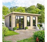 Powersheds Pent Roof Log Cabin 16ft x 10ft (Doors to Left) 44mm Log Thickness