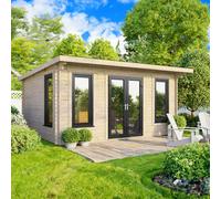Powersheds Pent Roof Log Cabin 16ft x 10ft (Doors Central) 44mm Log Thickness