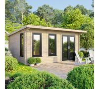 Powersheds Pent Roof Log Cabin 16ft x 12ft (Doors to Right) 44mm Log Thickness