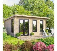 Powersheds Pent Roof Log Cabin 16ft x 14ft (Doors to Left) 44mm Log Thickness
