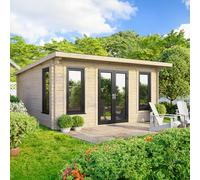 Powersheds Pent Roof Log Cabin 16ft x 14ft (Doors Central) 44mm Log Thickness