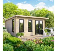 Power 16' x 14' Pent Log Cabin - Right Hand Doors, Brown