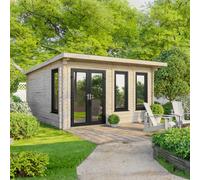 Powersheds 16x16 Pent Log Cabin, Doors to the Left - 44mm Logs, Brown