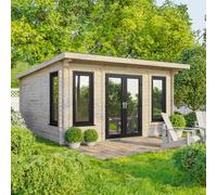 Power 16x16 Pent Log Cabin, Doors Central - 44mm Logs