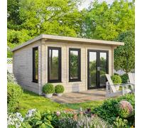 Powersheds 16x16 Pent Log Cabin, Doors to the Right - 44mm Logs, Brown