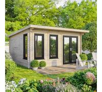 Powersheds Pent Roof Log Cabin 16ft x 16ft, 44mm Log Thickness, Anthracite Grey Timber